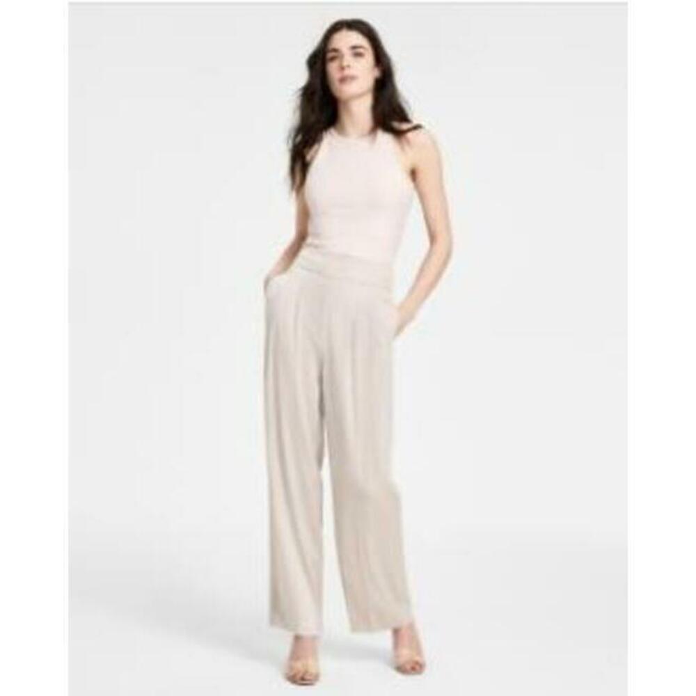 Bar III Women's Desert Sand High-Rise Wide-Leg Satin Pants XXL NWT